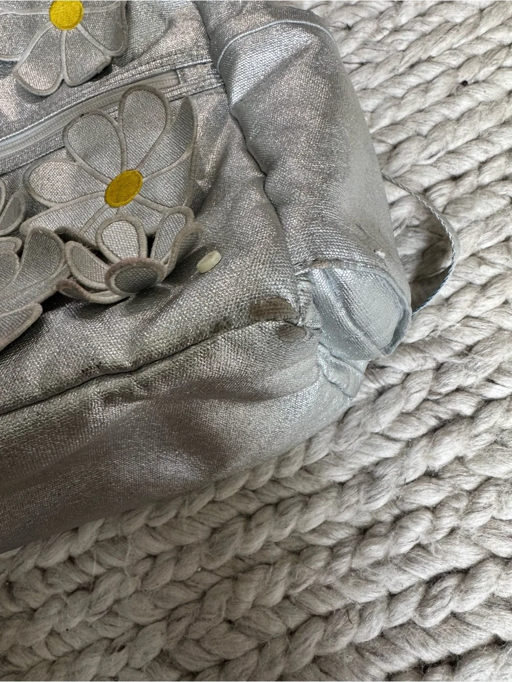 STATE Silver Backpack with Yellow Daisy Appliqués